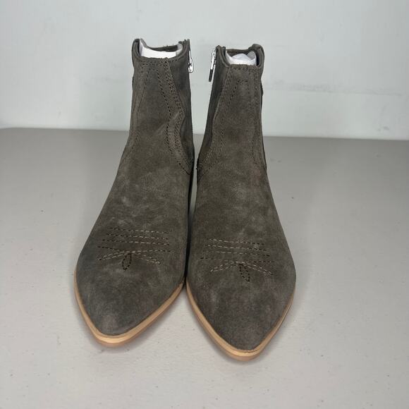Dolce Vita Grey Olive Suede Heeled Western Booties Size 6 - Picture 3 of 9